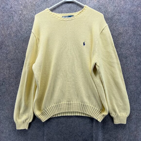 Vintage Polo Ralph Lauren Pullover Men Large Yellow Crewneck Pony Sweatshirt 90s - Picture 1 of 10